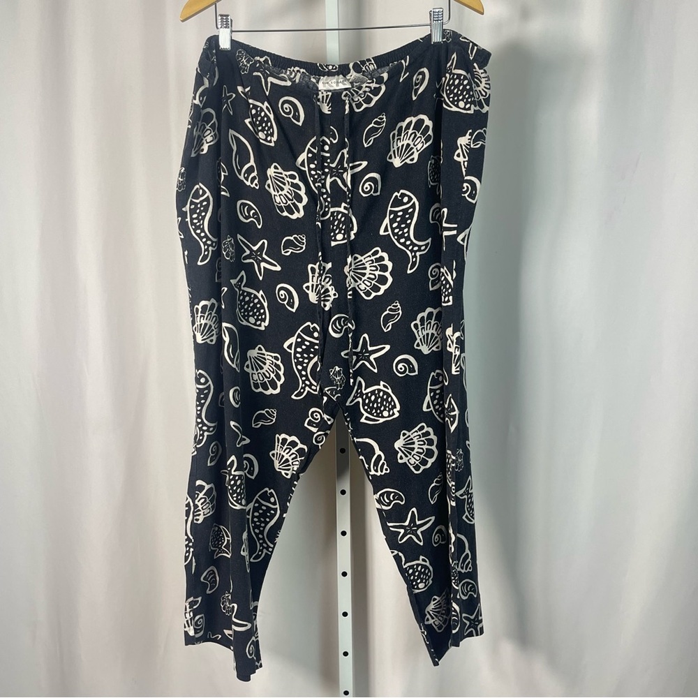 Kim Rogers 3X XXXL Linen Ocean Seashell Pull On Pants Vacation Casual Loose